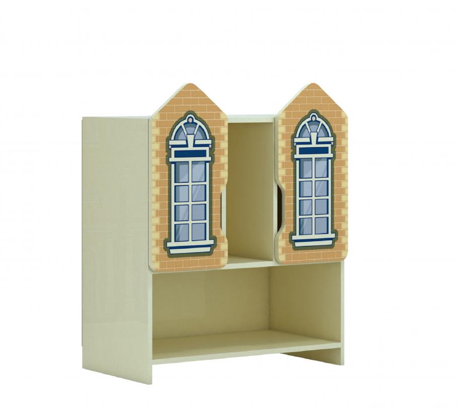 Стінка "Старе місто" з фотодруком,елемент №8, з полицями, для дидактичного матеріалу,особистих речей дітей,книг,іграшок,(АЛМАНТ), 800х320х905 мм.